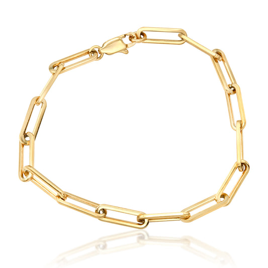 18kt Gold Plated Paperclip Chain Link Bracelet Stainless Steel 7.5 Inch Modern Fashion Jewelry