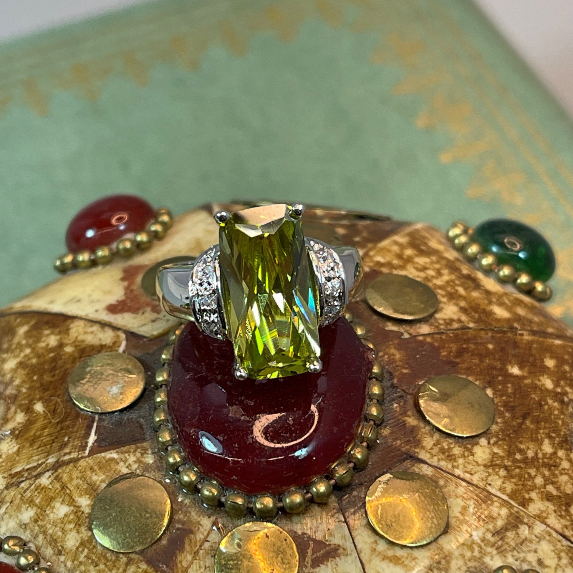 green peridot emerald cut august birthstone ring for women girls