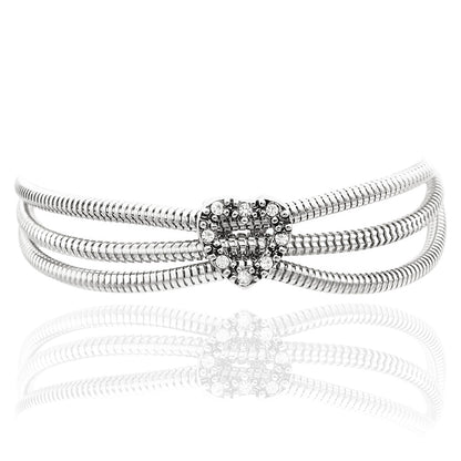 Austrian Crystal Heart Triple Strand Magnetic Bracelet Silver Tone