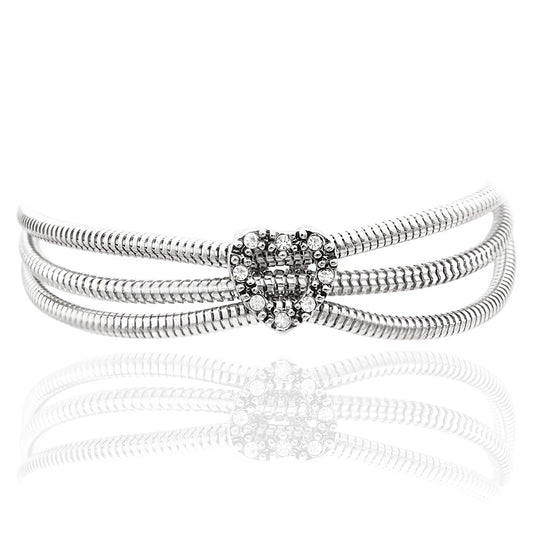 Austrian Crystal Heart Triple Strand Magnetic Bracelet Silver Tone