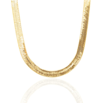 18 Inch Gold Tone Herringbone Chain Necklace Classic Flat Snake Chain