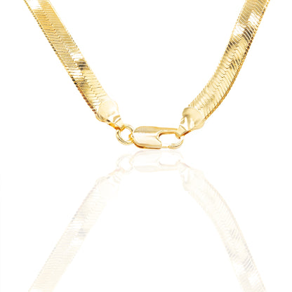 18 Inch Gold Tone Herringbone Chain Necklace Classic Flat Snake Chain