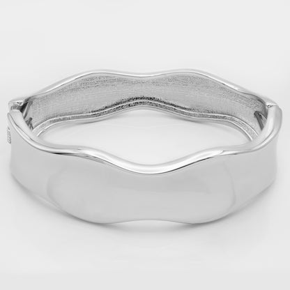 Modern Wavy Silver Tone Hinged Bangle Bracelet - Fashion Statement Cuff Bracelet with Flowing Design
