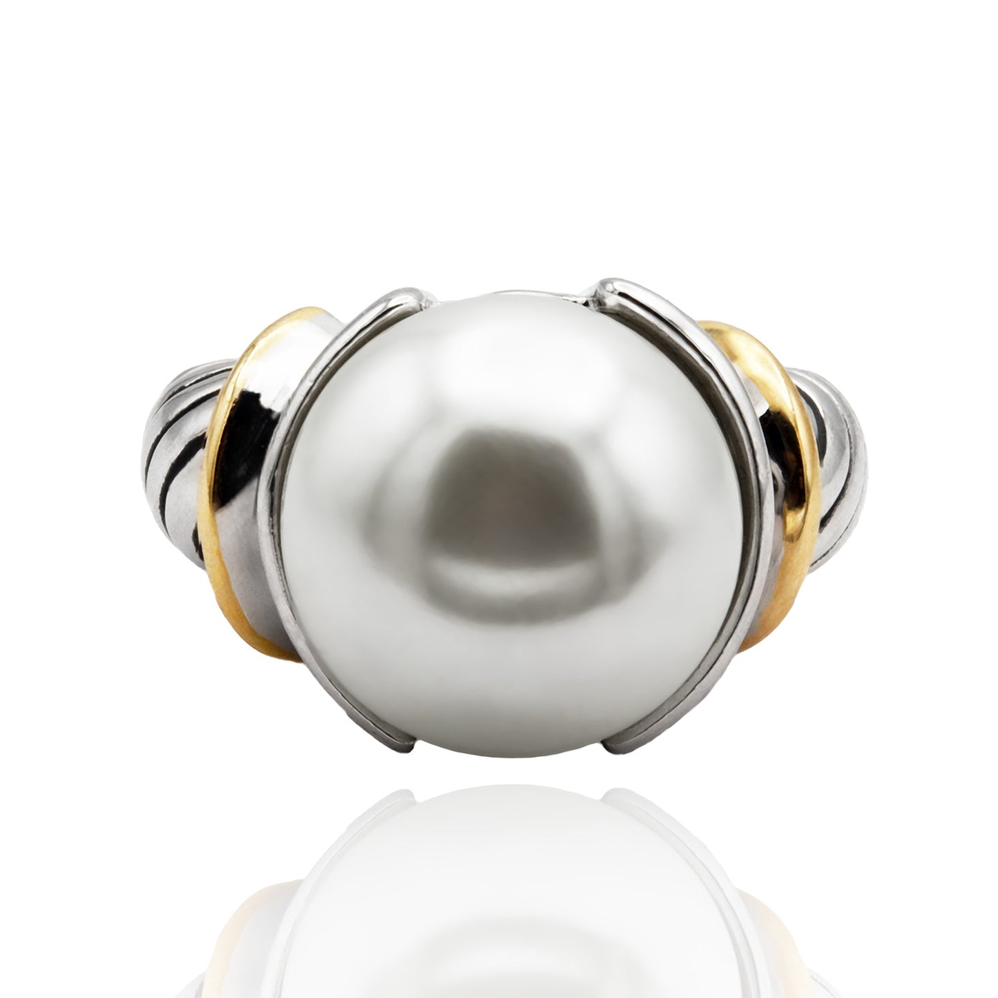 Women's Elegant Pearl Designer Inspired Statement Ring 18kt Gold Plated