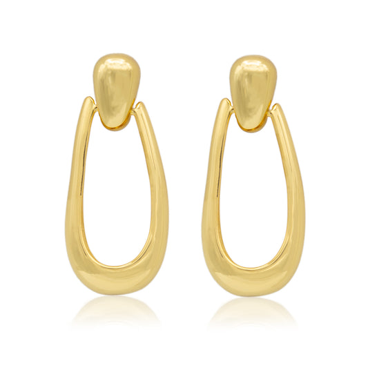 Classic Gold Door Knocker Drop Hoop Earrings 1.25 Inch