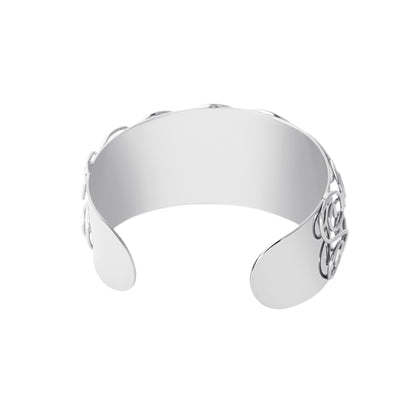 Wide Silver Tone Swirl Pattern Statement Cuff Bracelet with Raised Design