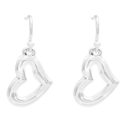 Silver Tone Heart Dangle Earrings - Romantic 1 Inch Drop Love Heart Earrings for Women