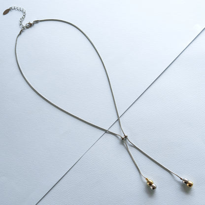 Two-Tone Silver and Gold Y-Drop Lariat Style Fashion Necklace 18 Inch with 4 Inch Drop