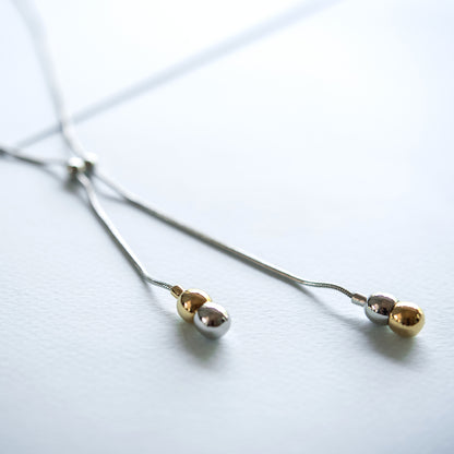 Two-Tone Silver and Gold Y-Drop Lariat Style Fashion Necklace 18 Inch with 4 Inch Drop
