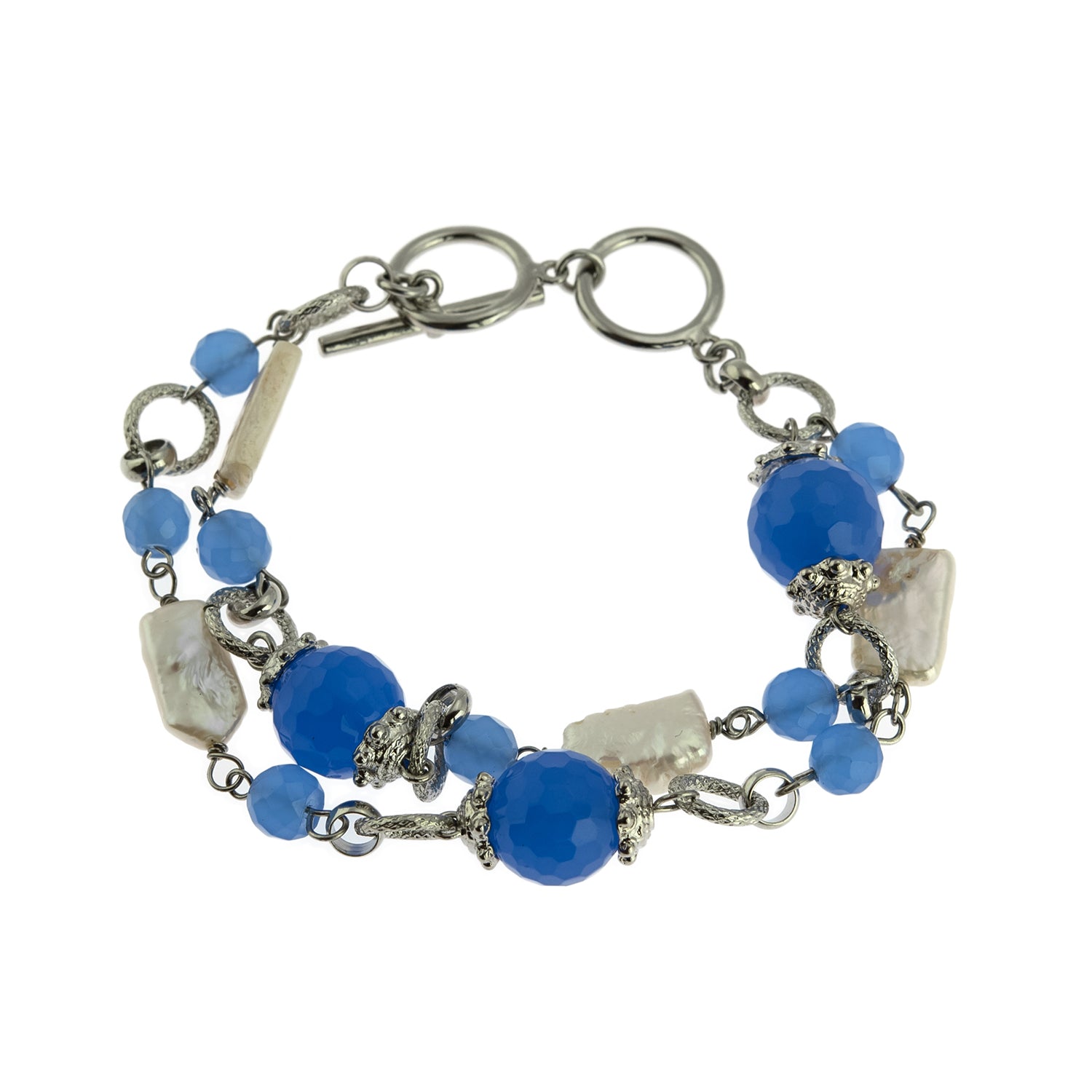 Socialite Blue Quartz and Bohemian Coin Pearl Bracelet