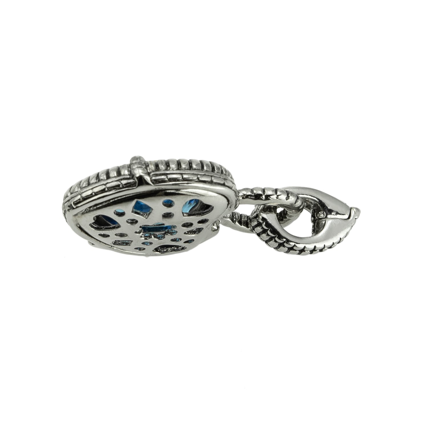 Silver-heart-pendant-aquamarine-blue-glass-heart-insert-Designer-inspired