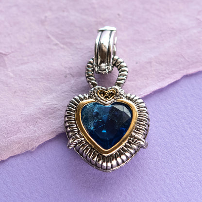 Silver-heart-pendant-aquamarine-blue-glass-heart-insert-Designer-inspired