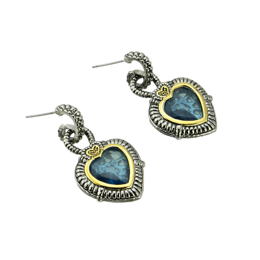 Silver-heart-pierced-earrings-aquamarine-blue-glass-heart-insert-Designer-inspired