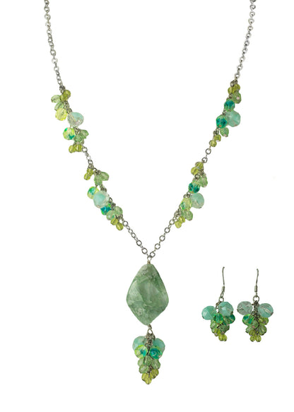 Tropical Green Faceted Bead Cluster Drop Earrings - Beach Resort Jewelry