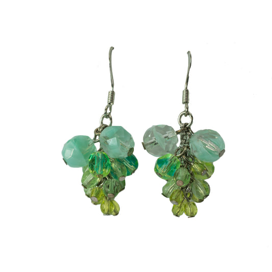 Tropical Green Faceted Bead Cluster Drop Earrings - Beach Resort Jewelry