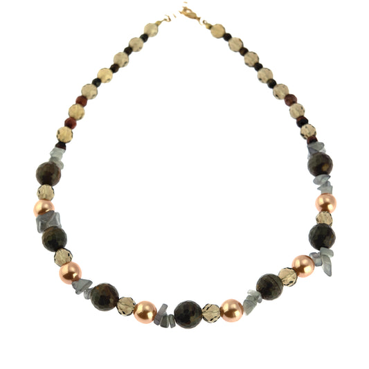 Handcrafted Genuine Jasper and Tiger Eye Beaded Necklace with Glass Accents - 18 inch Natural Stone Statement Necklace