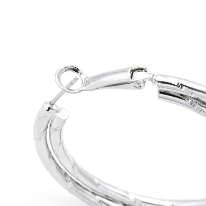 Textured Twist Silver Tone Hoop Earrings with Secure Latch Back Closure, 1.5 Inch Diameter
