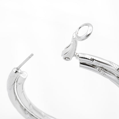 Textured Twist Silver Tone Hoop Earrings with Secure Latch Back Closure, 1.5 Inch Diameter