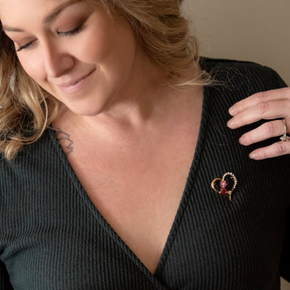 Crystal and Gold Plated Heart pin brooch. Pin measures 1-1/2 inches.