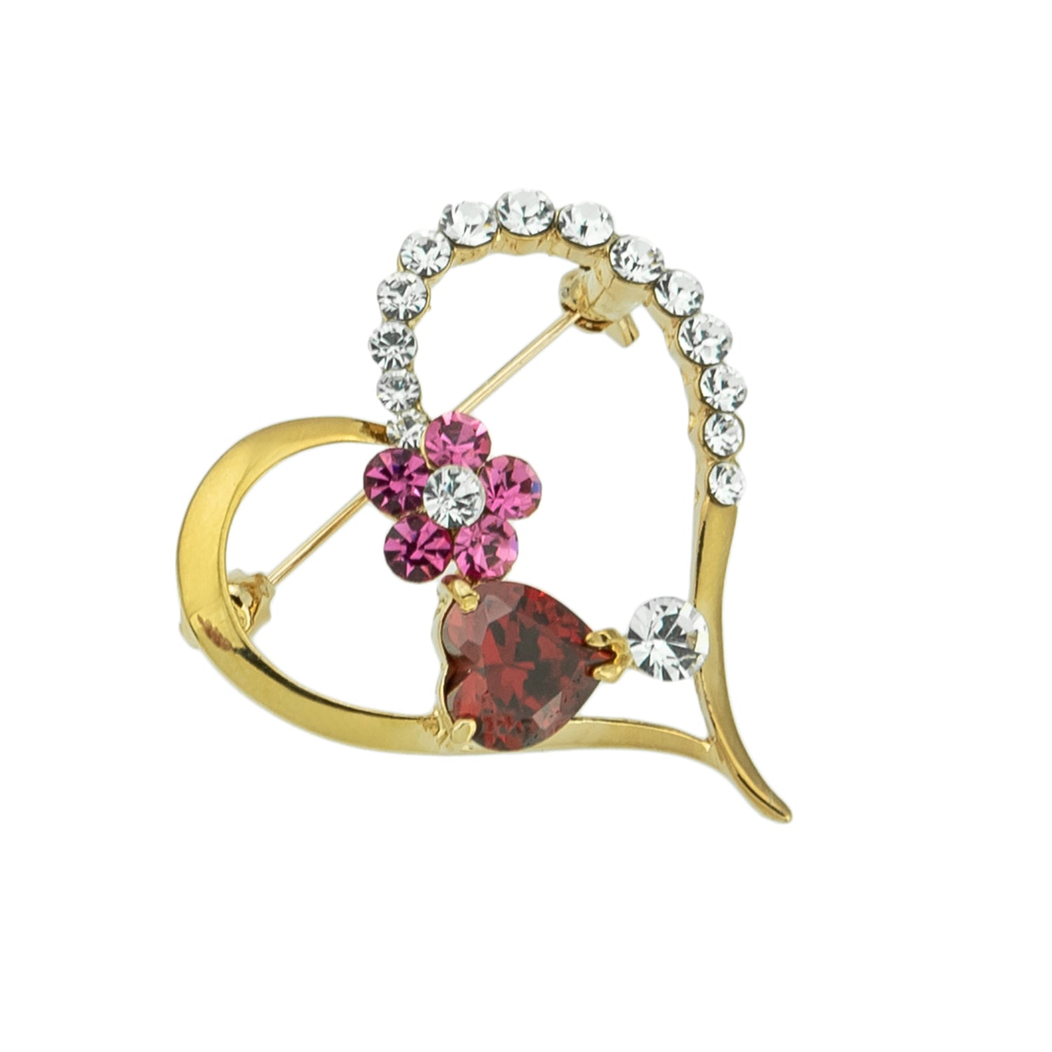 Crystal and Gold Plated Heart pin brooch. Pin measures 1-1/2 inches.