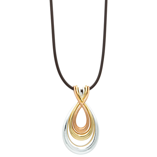 Elegant Tri-Tone Teardrop Pendant Necklace with Black Cord - Fashion Statement Jewelry