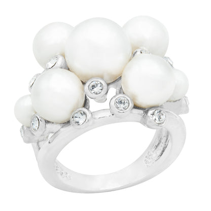 Elegant Pearl Cluster Statement Ring with Crystal Accents