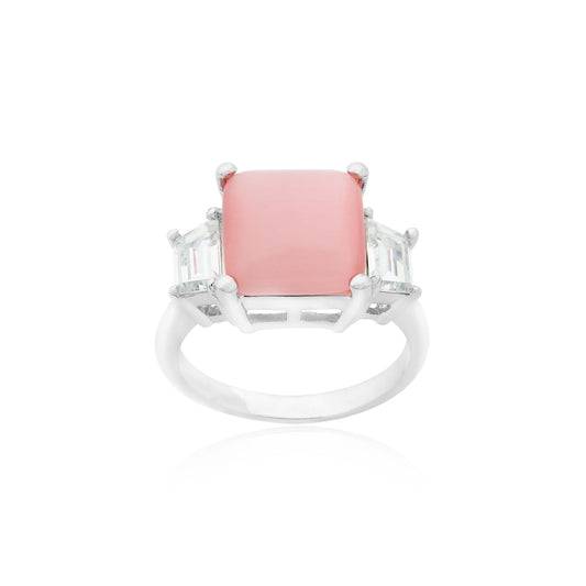 Pink Cat's Eye Crystal Ring with CZ Accents