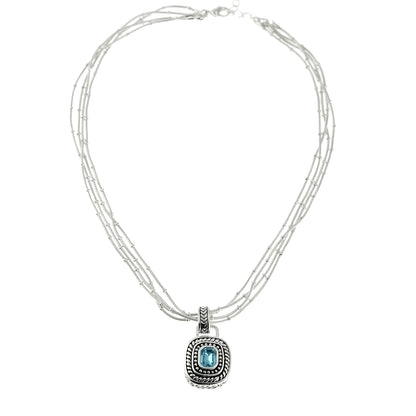 Convertible Aqua Blue Austrian Crystal Multi-Chain Silver Tone Necklace with Removable Pendant