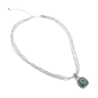 Convertible Aqua Blue Austrian Crystal Multi-Chain Silver Tone Necklace with Removable Pendant