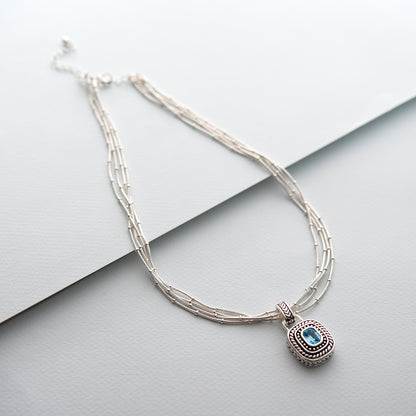 silver necklace-aquamarine necklace