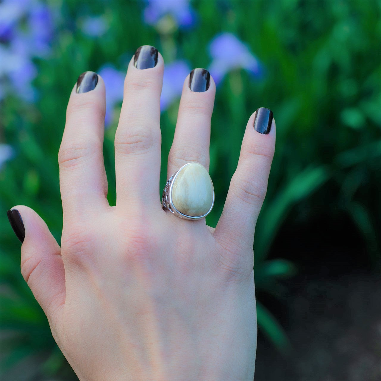 Natural Petrified Wood Agate Statement Ring