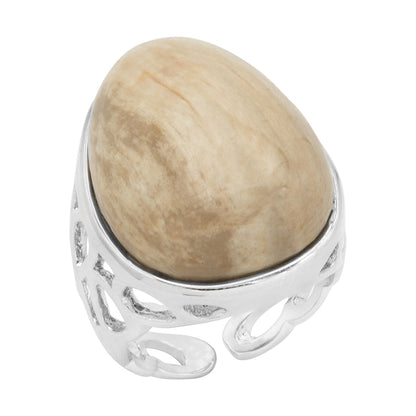 Natural Petrified Wood Agate Statement Ring