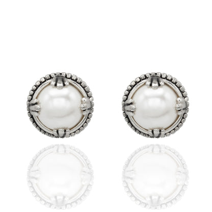 Pearl in Antique Silver Setting Pendant Necklace and Earring Set
