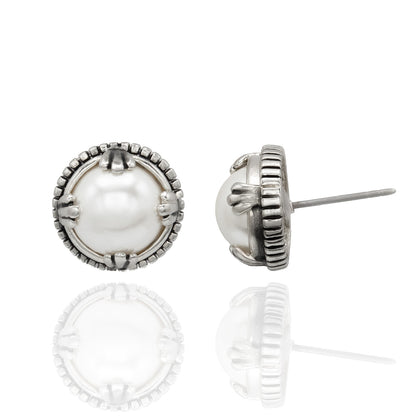 Pearl in Antique Silver Setting Pendant Necklace and Earring Set