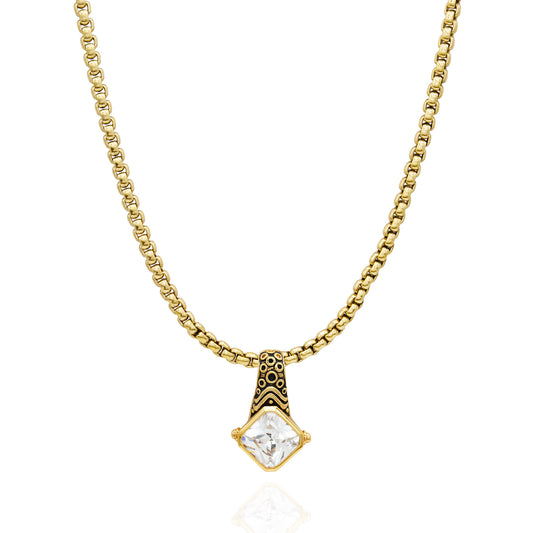Removable Cubic Zirconia Pendant Necklace Antique Gold, 18 Inch Gold Box Chain