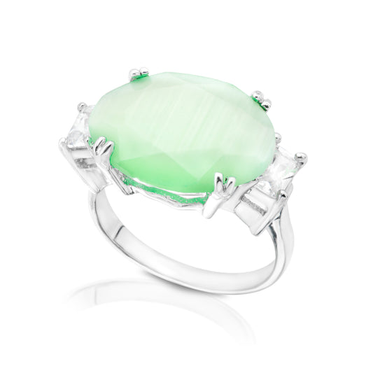Oval Green Moonstone Ring with Crystal Accents