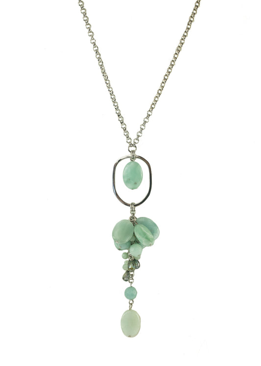 Tranquil Waters Green Quartz Pendant Necklace with Adjustable Chain, Summer Beach Jewelry