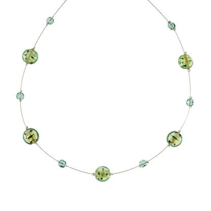 Summer Beach Green Glass Bead Necklace and Drop Earring Set with Silver Tone Wire