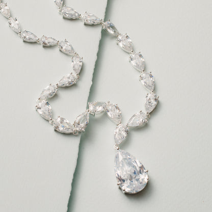 cubic zirconia necklace-diamond necklace-silver necklace-jewelry for the bride
