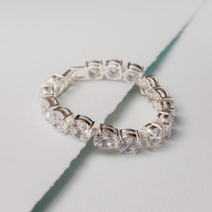 Elegant Round Cut Cubic Zirconia Tennis Bracelet 7 Inch Silver Tone Special Occasion Jewelry