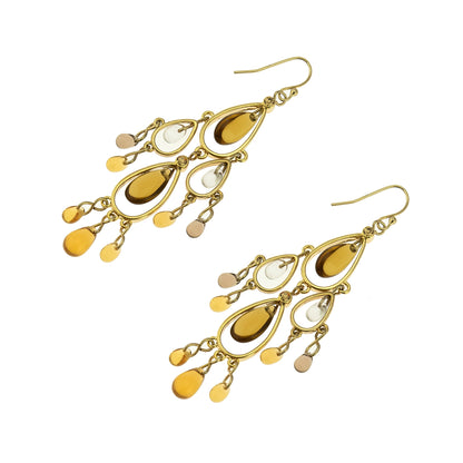 Elegant 3 Inch Gold Tone Beaded Chandelier Drop Earrings with Resin Beads