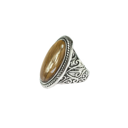 Oval Tiger Eye Statement Ring with Ornate Band