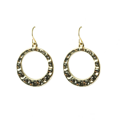 Classic Gold Tone Round Hoop Earrings with Textured Design, 1.5 Inch Drop