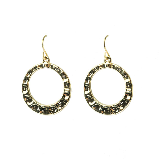 Classic Gold Tone Round Hoop Earrings with Textured Design, 1.5 Inch Drop