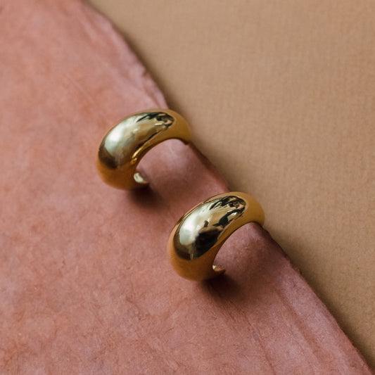 Gold Tone Dome Hoop Statement Earrings - 1 Inch Lightweight Fashion Jewelry for Women