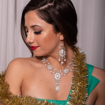 Vintage Style Pearl and Crystal Chandelier Drop Earrings - Wedding Bridal Statement Earrings