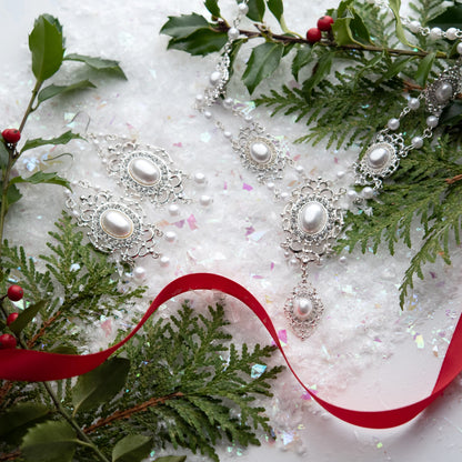 Vintage Style Pearl and Crystal Chandelier Drop Earrings - Wedding Bridal Statement Earrings