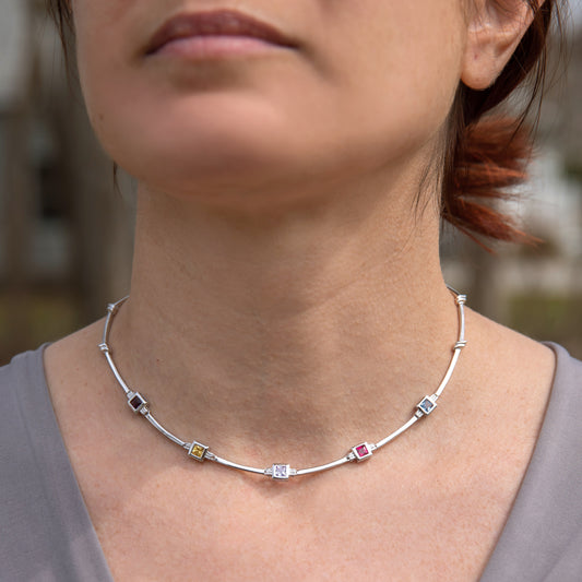 cubic zirconia necklace-silver necklace-layering jewelry-layering necklace