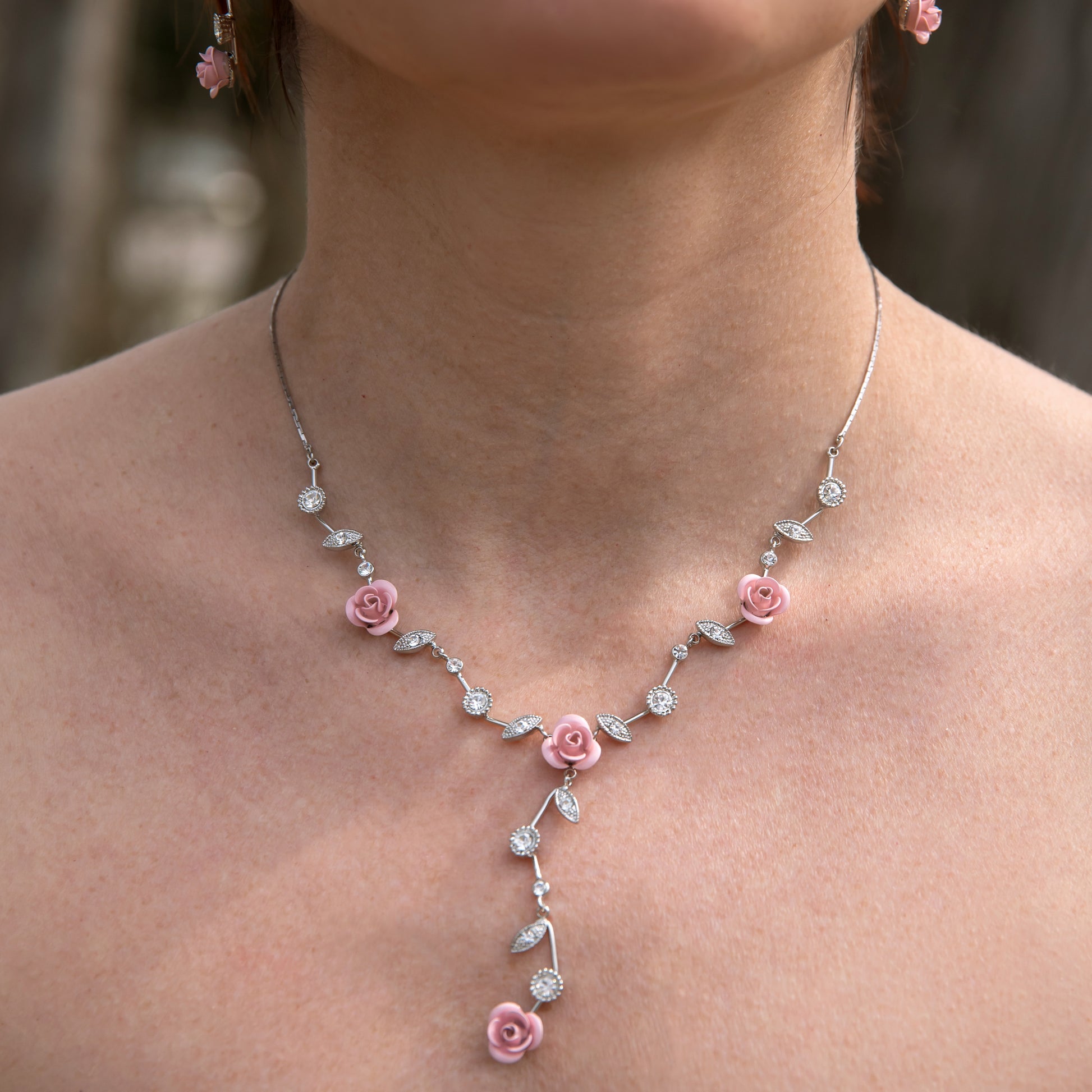 flower jewelry-pink rose jewelry-bridal jewelry-jewelry for the prom