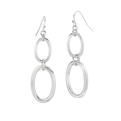 Silver Tone Double Oval Link Drop Dangle Earrings - Classic Fashion Jewelry for Women